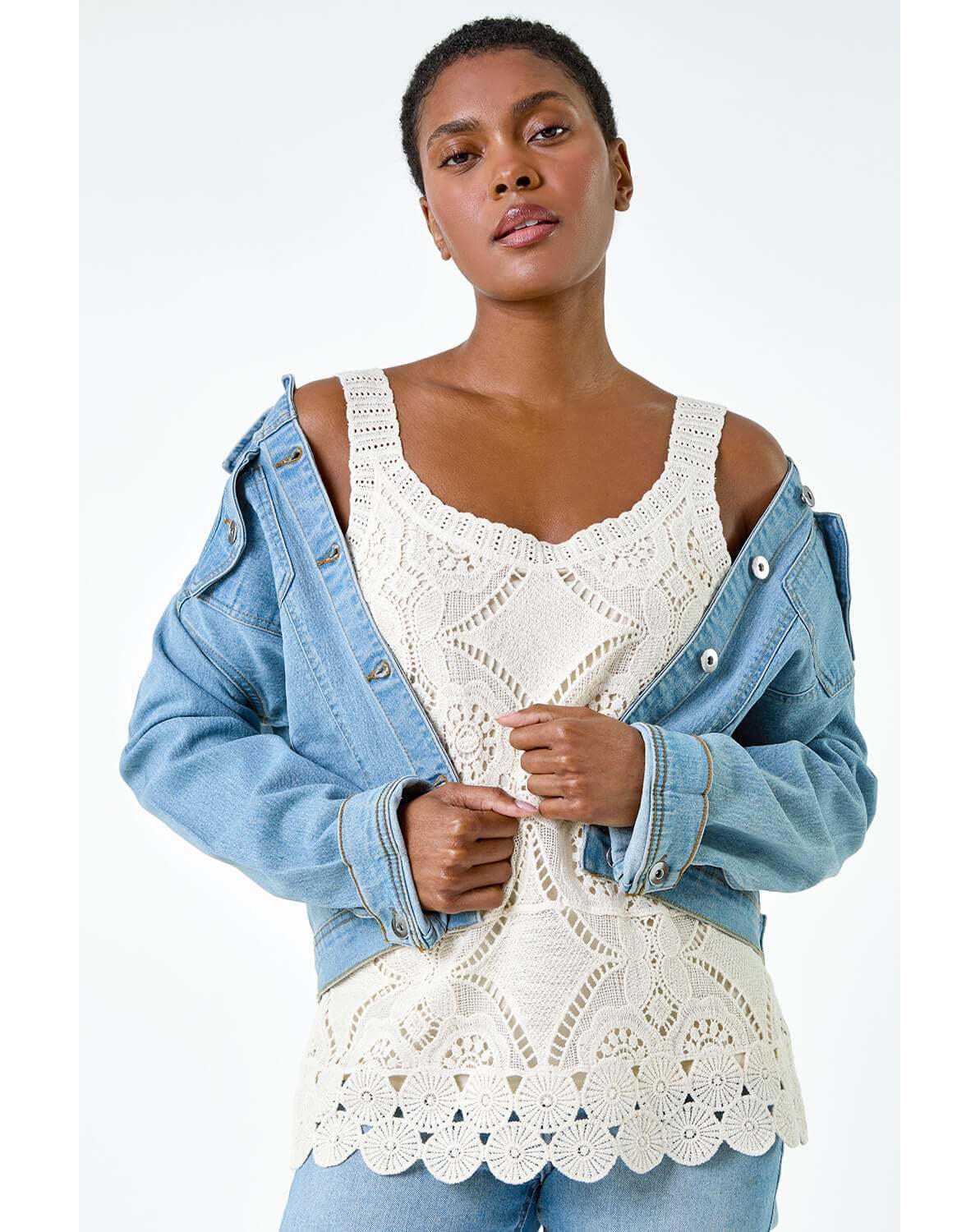Roman Cotton Crochet Knit Vest Top
