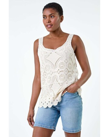 Roman Cotton Crochet Knit Vest Top