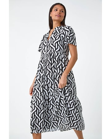 Roman Geometric Print Tiered Midi Dress