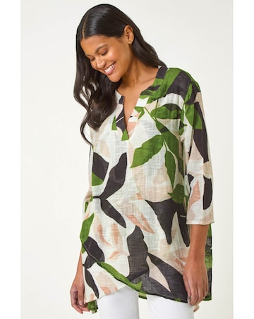 Roman Leaf Print Wrap Front Tunic Top