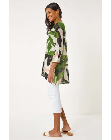 Roman Leaf Print Wrap Front Tunic Top