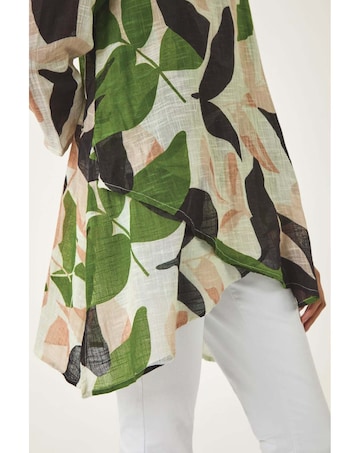 Roman Leaf Print Wrap Front Tunic Top