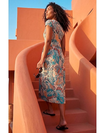 Roman Paisley  Short Sleeve Midi Dress