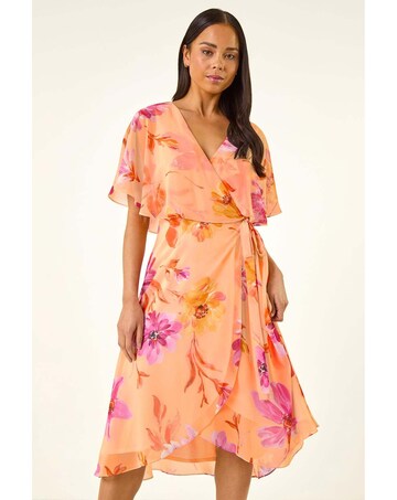 Roman Petite Floral Tie Front Cape Dress