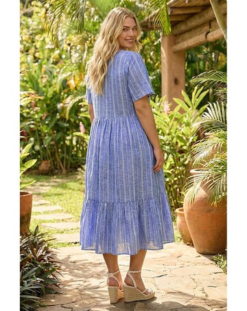 Roman Curve Stripe Print Midi Dress