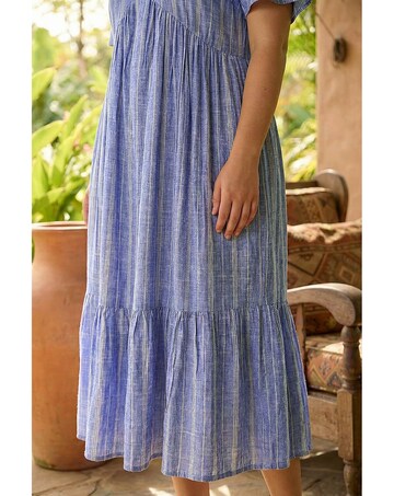 Roman Curve Stripe Print Midi Dress