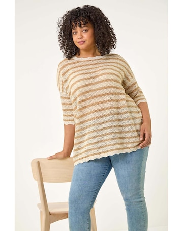 Roman Curve Scallop Hem Stripe Knit