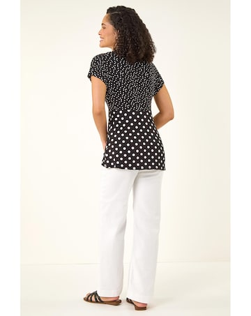 Roman Contrast Polka Dot Gathered Top