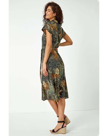 Roman Tropical Leaf Print Shirt Dress