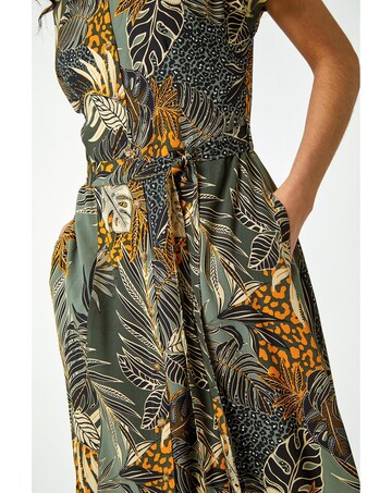 Roman Tropical Leaf Print Shirt Dress