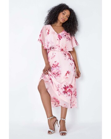 Roman Petite Floral Chiffon Midi Dress