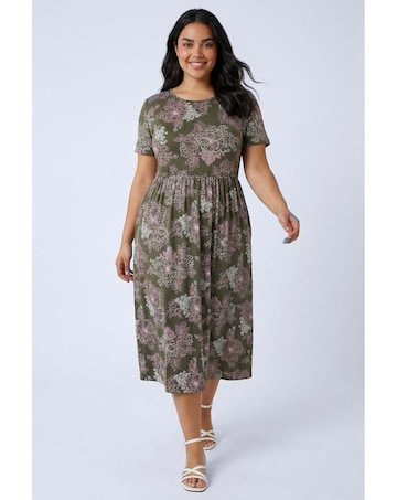 Roman Curve Floral Gathered Midi Dress