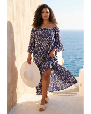 Roman Curve Printed Bardot Maxi Dress