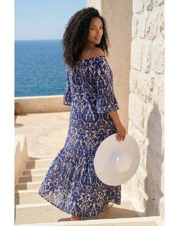 Roman Curve Printed Bardot Maxi Dress