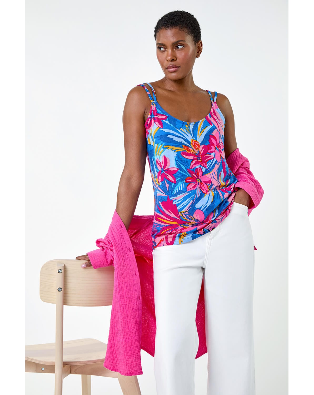 Roman Tropical Floral Detail Cami Top