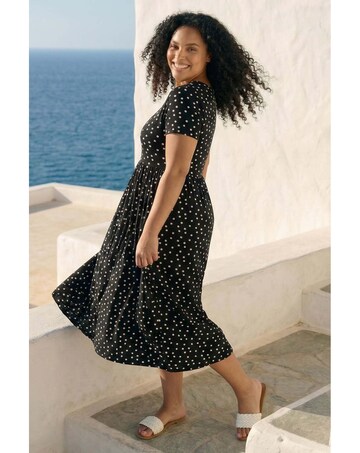 Roman Curve Polka Gathered Waist Dress