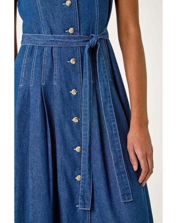Roman Denim Button Through Midi Dress