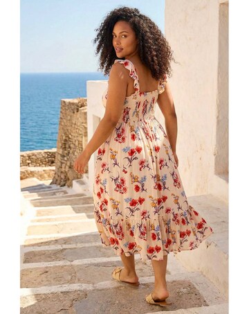 Roman Curve Floral Strap Midi Dress
