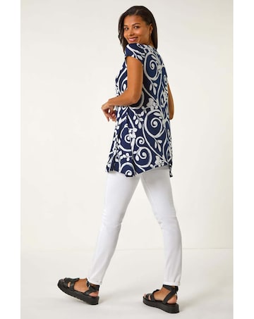 Roman Floral Print Hanky Hem Tunic Top