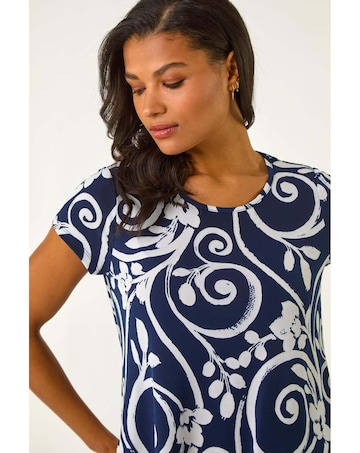 Roman Floral Print Hanky Hem Tunic Top