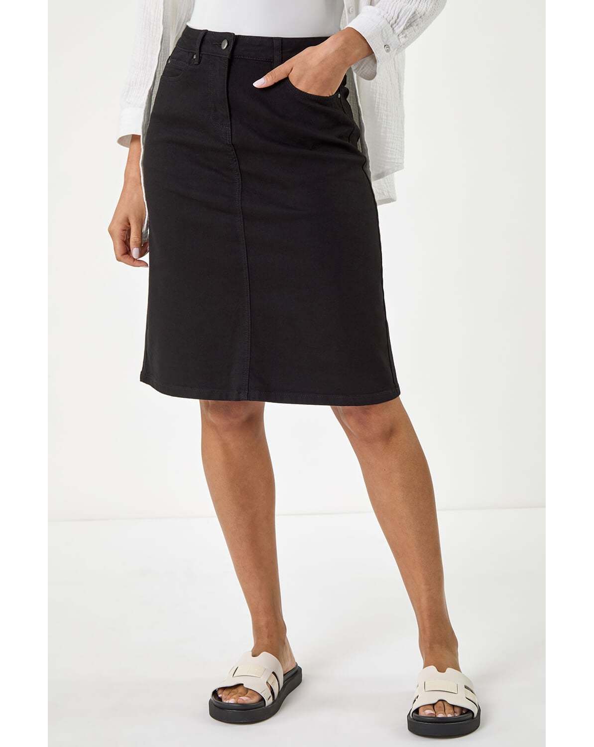 Roman Cotton Denim Stretch A line Skirt