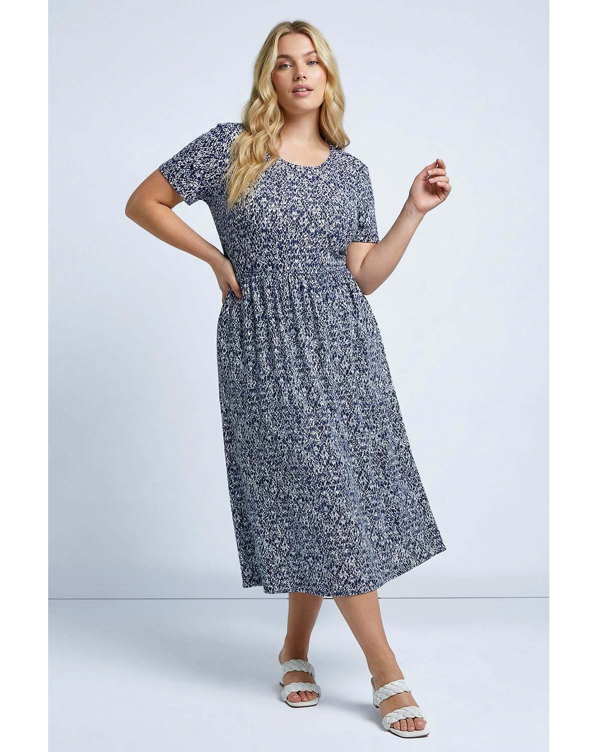 Roman Curve Abstract Pocket Midi Dress