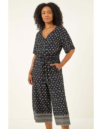 Roman Petite Border Cropped Jumpsuit