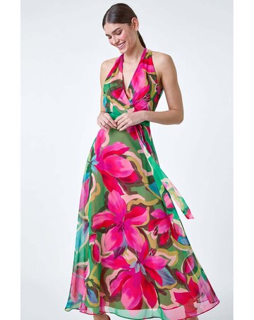 Roman Floral Print Halterneck Maxi Dress
