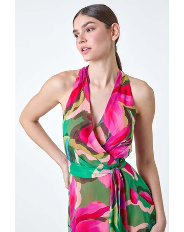 Roman Floral Print Halterneck Maxi Dress