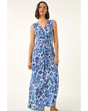 Roman Aztec Print Twist Front Maxi Dress