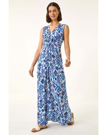 Roman Aztec Print Twist Front Maxi Dress