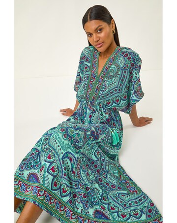 Roman Paisley Print V-Neck Midi Dress