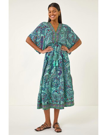 Roman Paisley Print V-Neck Midi Dress