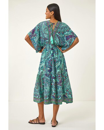 Roman Paisley Print V-Neck Midi Dress
