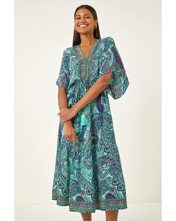 Roman Paisley Print V-Neck Midi Dress