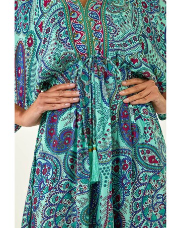 Roman Paisley Print V-Neck Midi Dress