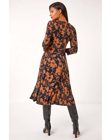 Roman Leaf Print Wrap Midi Dress