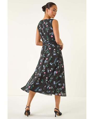 Roman Petite Floral Ruched Midi Dress
