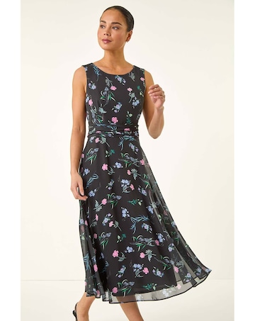 Roman Petite Floral Ruched Midi Dress