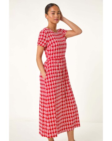 Roman Petite Geometric Spot Midi Dress