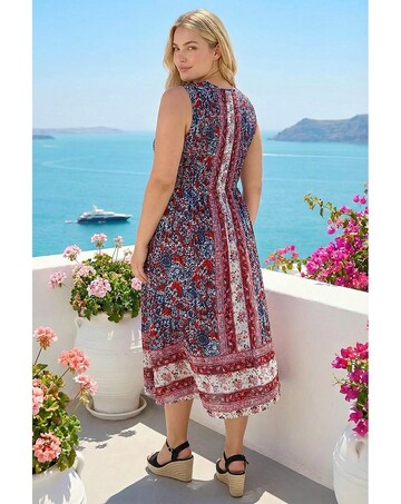Roman Curve Paisley Print Midi Dress