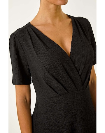 Roman Textured Wrap Bodice Midi Dress