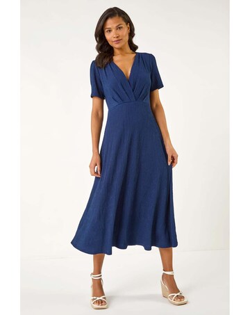 Roman Textured Wrap Bodice Midi Dress