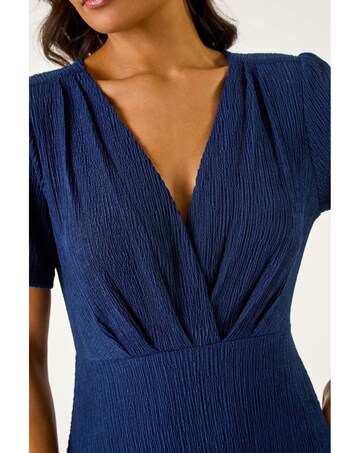 Roman Textured Wrap Bodice Midi Dress