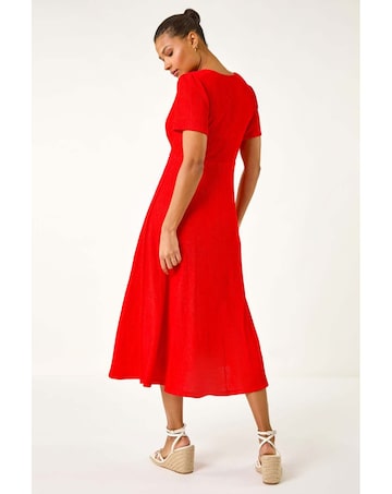 Roman Textured Wrap Bodice Midi Dress