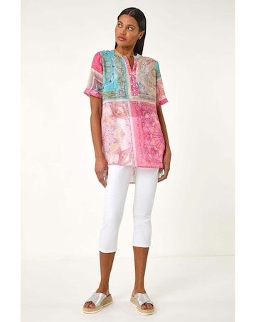 Roman Scarf Print Hotfix Buttoned Top