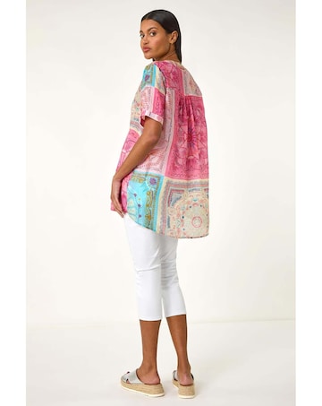 Roman Scarf Print Hotfix Buttoned Top