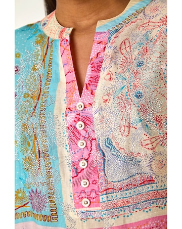 Roman Scarf Print Hotfix Buttoned Top