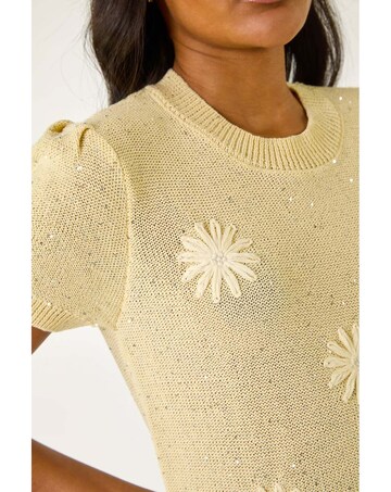 Roman Daisy Sparkly Embroidered Knit Top