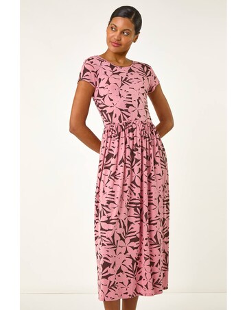 Roman Floral Print Stretch Midi Dress